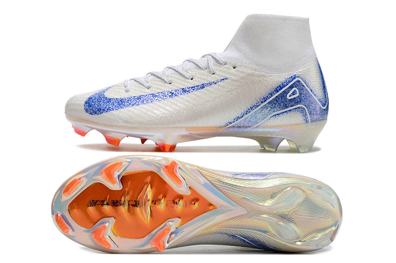 Chuteira Air Zoom Mercurial Superfly 10 Elite FG Campo - Branco e Azul