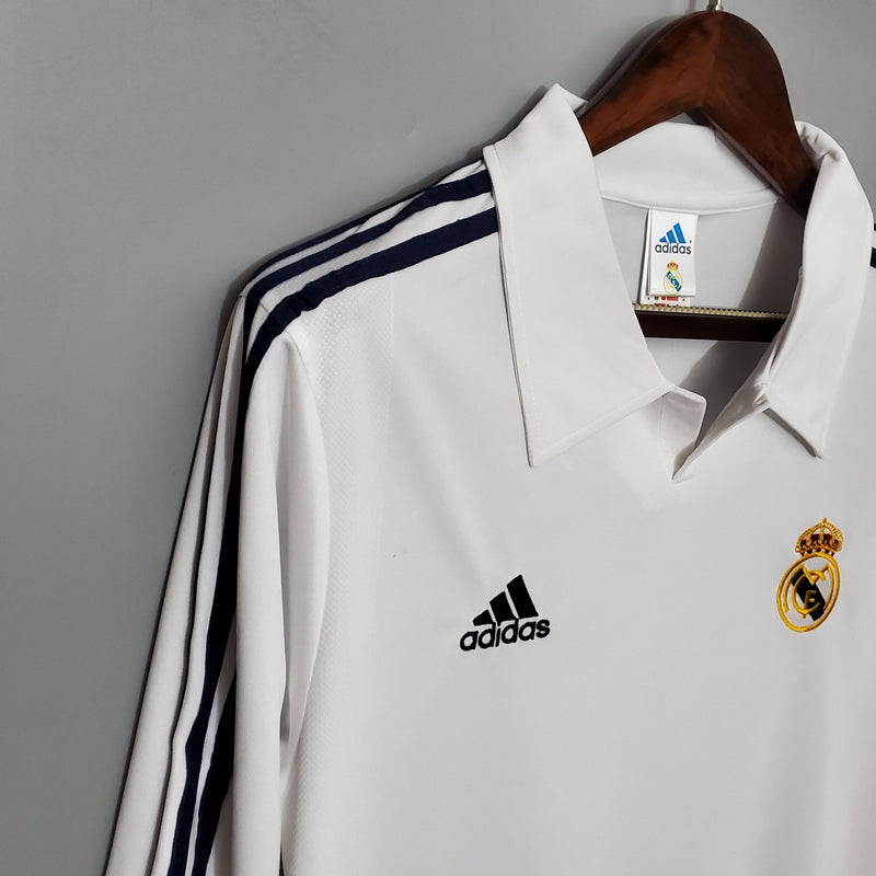 Camisa Real Madrid Titular 2002 - Versão Retro Manga Comprida